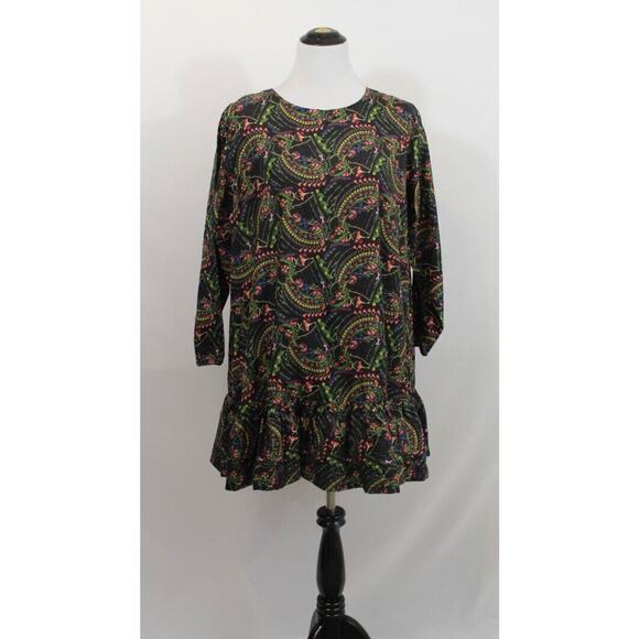CYNTHIA ROWLEY Sz 0 XS Black Floral Ruffle Hem Swing Flounce Dress - Picture 10 of 13